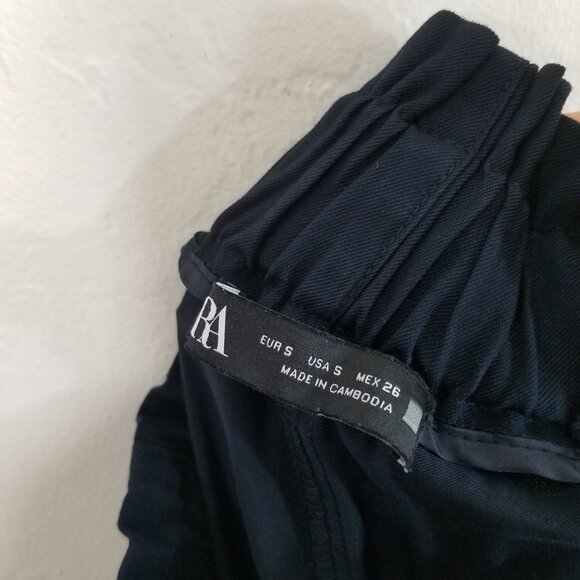 Zara Navy High Rise Cuffed Legs Pants Size S - Picture 7 of 8